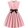 imageFloerns Girls Casual Ruffle Trim Cap Sleeve Mock Neck Button Front Belted DressPink Solid