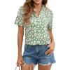 imageFloerns Womens Casual V Neck Collared Button Up Blouse Top Print Summer ShirtGreen Flower