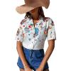 imageFloerns Womens Casual V Neck Collared Button Up Blouse Top Print Summer ShirtWhite