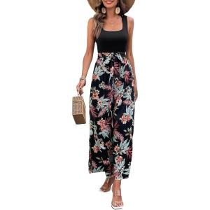 imageFloerns  Womens palazzo jumpsuit with palm leaf print and buttonsBlack Flower