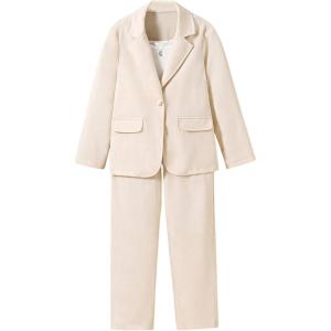 imageFloerns Girls 2 Piece Outfit Solid Lapel Collar Blazer Jacket with Pants Suit SetApricot