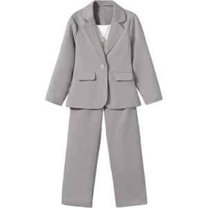 imageFloerns Girls 2 Piece Outfit Solid Lapel Collar Blazer Jacket with Pants Suit SetGrey