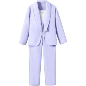 imageFloerns Girls 2 Piece Outfit Solid Lapel Collar Blazer Jacket with Pants Suit SetLight Purple
