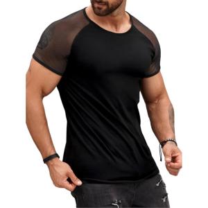 imageFloerns Mens Contrast Mesh Raglan Short Sleeve Clubwear Tee Shirt Top