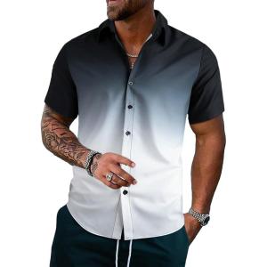 imageFloerns Mens Striped Shirts Casual Short Sleeve Button Down ShirtsBlack Ink White Multi