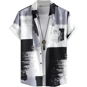 imageFloerns Mens Striped Shirts Casual Short Sleeve Button Down ShirtsBlack White Grey