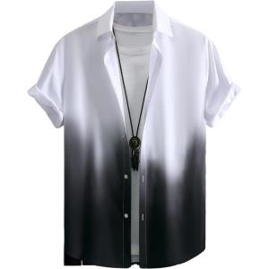 imageFloerns Mens Striped Shirts Casual Short Sleeve Button Down ShirtsBlack White Ombre
