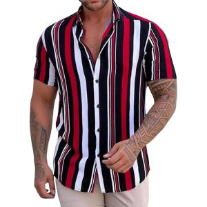 imageFloerns Mens Striped Shirts Casual Short Sleeve Button Down ShirtsBlack and Red