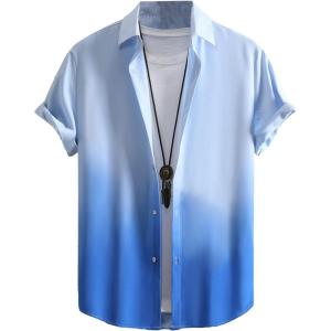 imageFloerns Mens Striped Shirts Casual Short Sleeve Button Down ShirtsBlue White Ombre