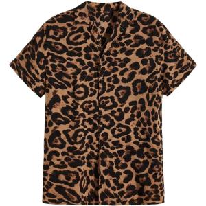 imageFloerns Mens Striped Shirts Casual Short Sleeve Button Down ShirtsBrown Leopard