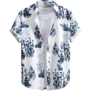 imageFloerns Mens Striped Shirts Casual Short Sleeve Button Down ShirtsDeep Blue