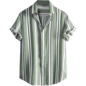 imageFloerns Mens Striped Shirts Casual Short Sleeve Button Down ShirtsMint Green