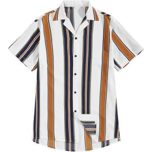 imageFloerns Mens Striped Shirts Casual Short Sleeve Button Down ShirtsWhite Strip