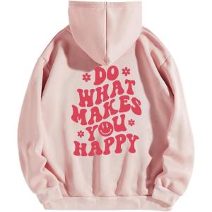 imageFloerns Womens Letter Graphic Print Long Sleeve Drawstring Hoodie SweatshirtA Light Pink