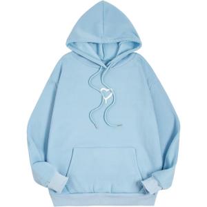 imageFloerns Womens Letter Graphic Print Long Sleeve Drawstring Hoodie SweatshirtDusty Blue