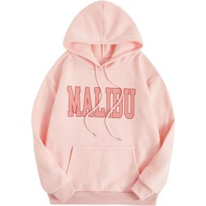 imageFloerns Womens Letter Graphic Print Long Sleeve Drawstring Hoodie SweatshirtPale Pink