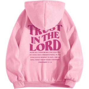 imageFloerns Womens Letter Graphic Print Long Sleeve Drawstring Hoodie SweatshirtPearl Pink