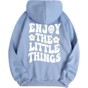 imageFloerns Womens Letter Graphic Print Long Sleeve Drawstring Hoodie SweatshirtSky Blue