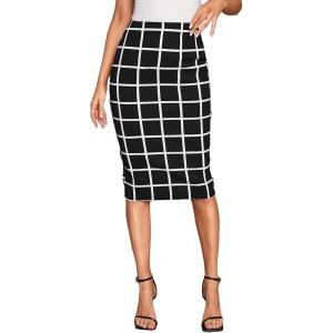 imageFloerns Womens Plaid Print High Waist Knee Length Bodycon Pencil SkirtBlack Tartan