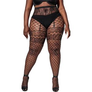 imageFloerns Womens Plus Size Floral Lace Sheer Leggings Tights Pantyhose StockingsBlack Dull