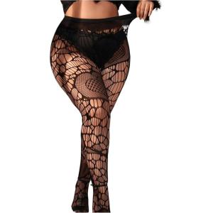 imageFloerns Womens Plus Size Floral Lace Sheer Leggings Tights Pantyhose StockingsBlack Geo