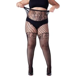 imageFloerns Womens Plus Size Floral Lace Sheer Leggings Tights Pantyhose StockingsBlack Ink