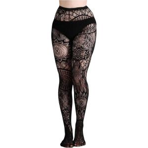 imageFloerns Womens Plus Size Floral Lace Sheer Leggings Tights Pantyhose StockingsBlack Sunflower