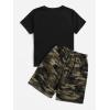 imageFloerns Boys 2 Piece Outfits Print Short Sleeve Camo Tee Shirt and Drawstring Shorts SetBlack Dinosaur