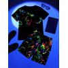 imageFloerns Boys 2 Piece Outfits Print Short Sleeve Camo Tee Shirt and Drawstring Shorts SetBlack Reflective