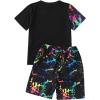 imageFloerns Boys 2 Piece Outfits Print Short Sleeve Camo Tee Shirt and Drawstring Shorts SetBlack Reflective