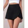 imageFloerns Womens Casual Solid High Waist Split Wrap Front Summer Short Skorts Skirts Black M