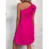 imageFloerns Womens One Shoulder Tiered Layered Sleeveless Ruffle Trim Tunic DressA Hot Pink