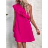 imageFloerns Womens One Shoulder Tiered Layered Sleeveless Ruffle Trim Tunic DressA Hot Pink