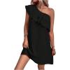 imageFloerns Womens One Shoulder Tiered Layered Sleeveless Ruffle Trim Tunic DressBlack Solid