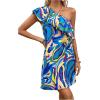 imageFloerns Womens One Shoulder Tiered Layered Sleeveless Ruffle Trim Tunic DressBlue and Yellow