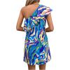 imageFloerns Womens One Shoulder Tiered Layered Sleeveless Ruffle Trim Tunic DressBlue and Yellow