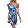 imageFloerns Womens One Shoulder Tiered Layered Sleeveless Ruffle Trim Tunic DressBlue and Yellow