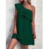 imageFloerns Womens One Shoulder Tiered Layered Sleeveless Ruffle Trim Tunic DressDark Green