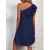 imageFloerns Womens One Shoulder Tiered Layered Sleeveless Ruffle Trim Tunic DressDeep Blue