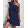 imageFloerns Womens One Shoulder Tiered Layered Sleeveless Ruffle Trim Tunic DressDeep Blue