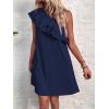 imageFloerns Womens One Shoulder Tiered Layered Sleeveless Ruffle Trim Tunic DressDeep Blue