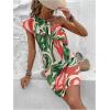 imageFloerns Womens One Shoulder Tiered Layered Sleeveless Ruffle Trim Tunic DressGreen and Orange