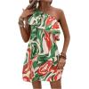 imageFloerns Womens One Shoulder Tiered Layered Sleeveless Ruffle Trim Tunic DressGreen and Orange