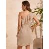 imageFloerns Womens One Shoulder Tiered Layered Sleeveless Ruffle Trim Tunic DressKhaki