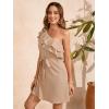 imageFloerns Womens One Shoulder Tiered Layered Sleeveless Ruffle Trim Tunic DressKhaki