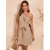 imageFloerns Womens One Shoulder Tiered Layered Sleeveless Ruffle Trim Tunic DressKhaki