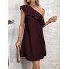 imageFloerns Womens One Shoulder Tiered Layered Sleeveless Ruffle Trim Tunic DressMaroon