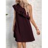 imageFloerns Womens One Shoulder Tiered Layered Sleeveless Ruffle Trim Tunic DressMaroon
