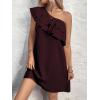 imageFloerns Womens One Shoulder Tiered Layered Sleeveless Ruffle Trim Tunic DressMaroon