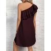 imageFloerns Womens One Shoulder Tiered Layered Sleeveless Ruffle Trim Tunic DressMaroon